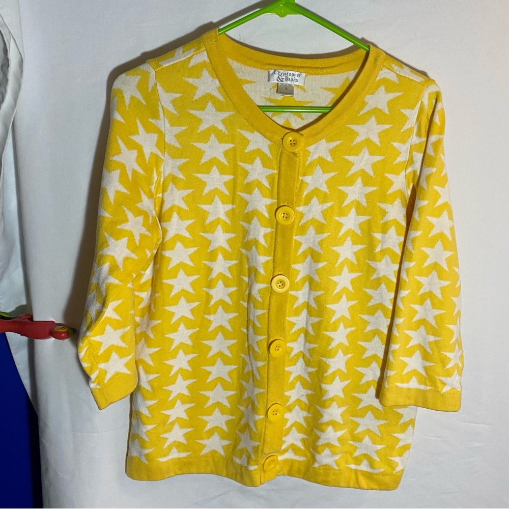 Christopher & Banks Yellow Star Cardigan, Size Small